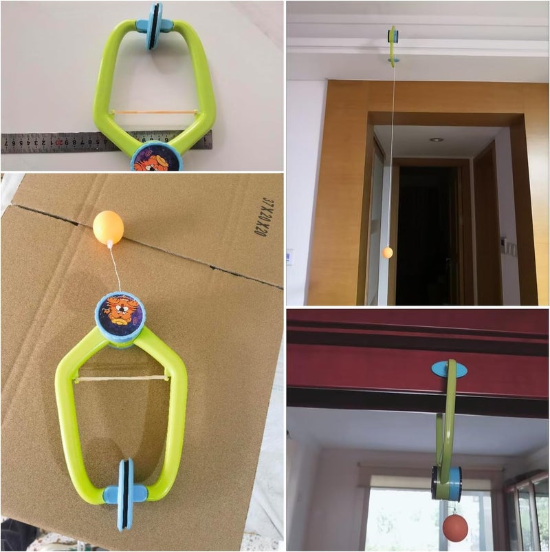SquEqu Hanging Table Tennis Trainer with Doorway Clip Ping Pong Paddles Rackets and 6 Balls Table Tennis Training Set No Table Game for Kids Indoor Sports Door Frames Attachement Hit Shot Practice - Image 3